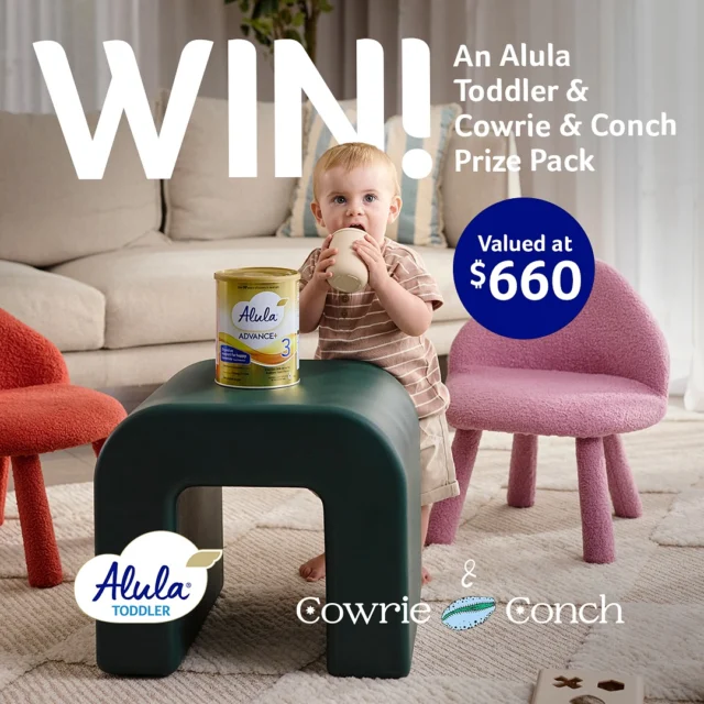 WIN With Alula Toddler & Cowrie & Conch!
 
Describe your toddler’s day using no more than 6 emoji’s for your chance to WIN an Alula Advance+ Toddler & Cowrie & Conch Prize Pack valued at $660.
 
The Prize Pack Includes:
 
- A 3 month supply of Alula Advance+ Toddler Milk Drink
- A $300 Gift Voucher from our friends at Cowrie & Conch
 
Plus don’t forget to like both @alula_toddler and @cowrieandconch
 
Conditions apply, see www.meandmychild.com.au/terms-and-conditions-alula-toddler-cowrieandconch-competition/ for full Terms & Conditions. Starts: 11.08.2025: 9am AEDT. Ends: 25.08.2025: 11:59PM. One (1) entry per person. Draw: Tuesday, 26 August 2025 at 10am AEDT. Total prize value: $660 Prize includes: 1 x $300 gift voucher from Cowrie & Conch and a 3-month supply of Alula Advance+ Toddler Milk Drink (12 x 800g Alula Advance+ Toddler Milk Drink Stage 3) valued at $360 AUD. Total prize value: $660.
Promoter: Sanulac Nutritionals Australia Pty Ltd ABN 31 160 607 509 of 20 Birnie Avenue, Lidcombe NSW 2141. This giveaway is in no way endorsed by Instagram. #alulatoddler #alulatoddlerau